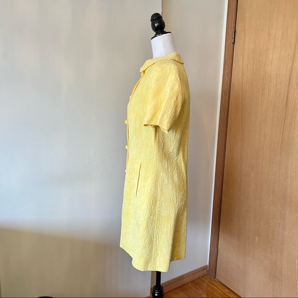 Louben 60s mod vintage style brocade damask yellow Peter Pan collar jacket dress - Picture 7 of 12